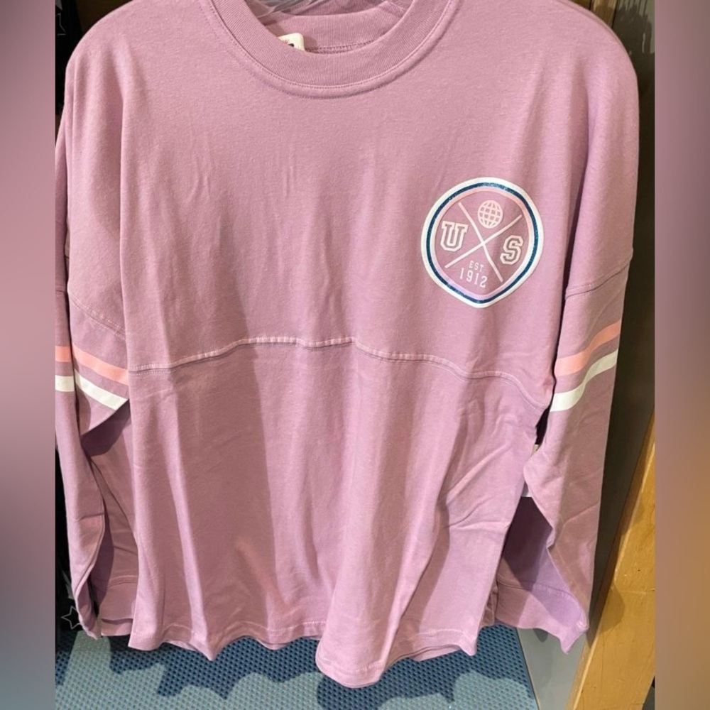 Long Sleeve Pink Crewneck Tee with Graphic Patch